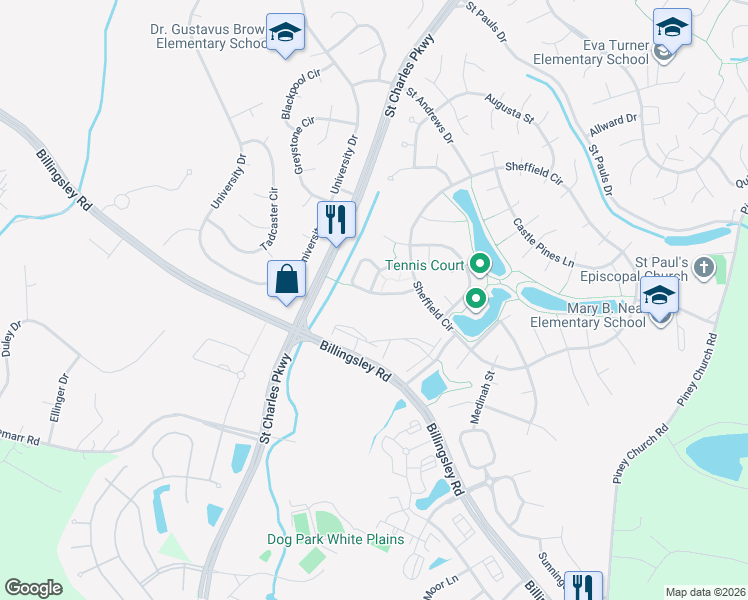 map of restaurants, bars, coffee shops, grocery stores, and more near 4623 Scottsdale Place in Waldorf