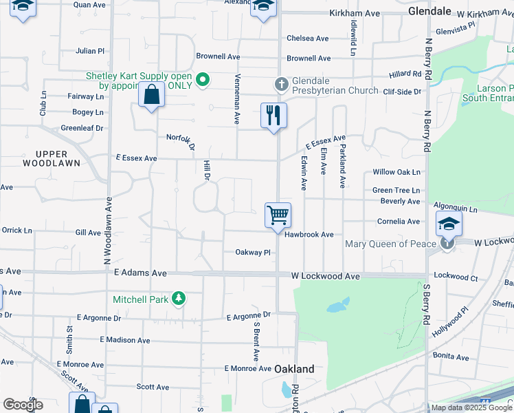 map of restaurants, bars, coffee shops, grocery stores, and more near 108 Southarm Drive in St. Louis
