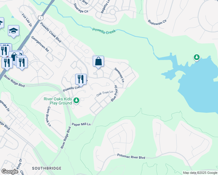 map of restaurants, bars, coffee shops, grocery stores, and more near 2547 Miranda Court in Woodbridge