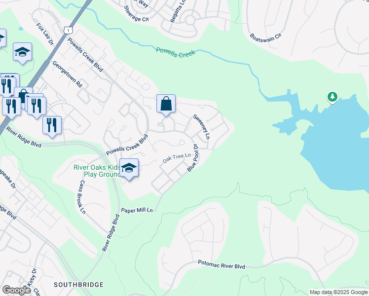 map of restaurants, bars, coffee shops, grocery stores, and more near 2547 Miranda Court in Woodbridge