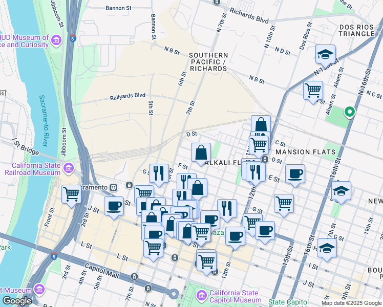 map of restaurants, bars, coffee shops, grocery stores, and more near 510 8th Street in Sacramento