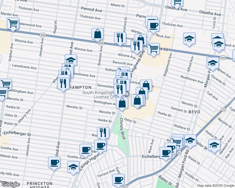 map of restaurants, bars, coffee shops, grocery stores, and more near 4922 Murdoch Avenue in St. Louis