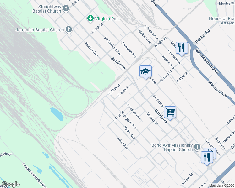 map of restaurants, bars, coffee shops, grocery stores, and more near 519 South 40th Street in East St. Louis