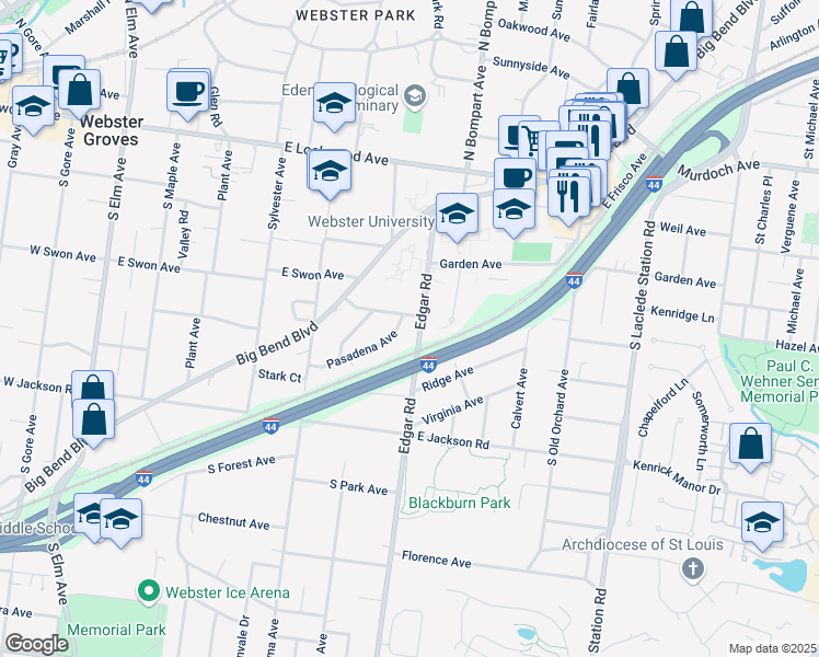 map of restaurants, bars, coffee shops, grocery stores, and more near 476 Pasadena Avenue in St. Louis