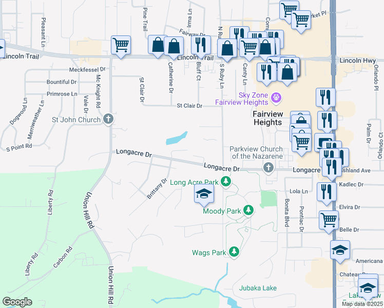 map of restaurants, bars, coffee shops, grocery stores, and more near 12 Ram Court in Fairview Heights