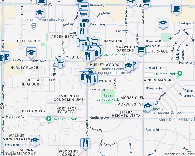 map of restaurants, bars, coffee shops, grocery stores, and more near 1113 Rivara Circle in Sacramento