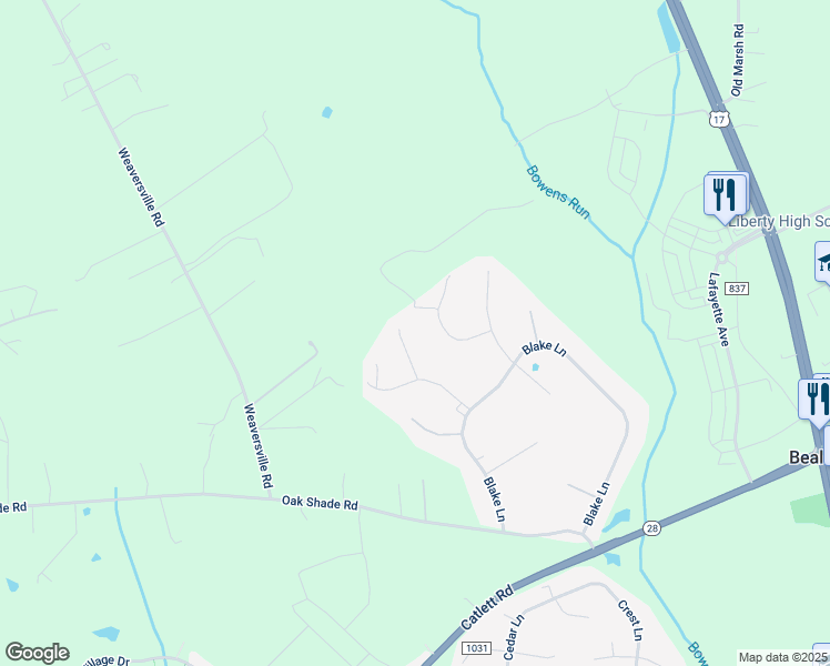 map of restaurants, bars, coffee shops, grocery stores, and more near 10918 Bristol Place in Bealeton