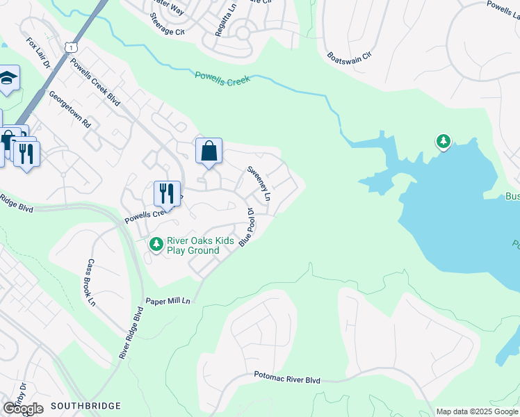 map of restaurants, bars, coffee shops, grocery stores, and more near 2509 Luckland Way in Woodbridge