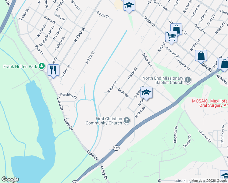 map of restaurants, bars, coffee shops, grocery stores, and more near 152 North 80th Street in East St. Louis