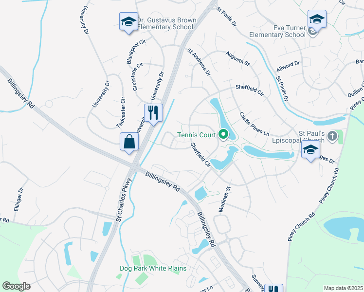 map of restaurants, bars, coffee shops, grocery stores, and more near 4646 Scottsdale Place in Waldorf