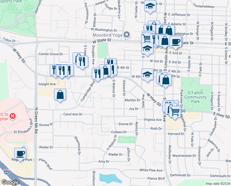 map of restaurants, bars, coffee shops, grocery stores, and more near 508 South Walnut Street in O'Fallon