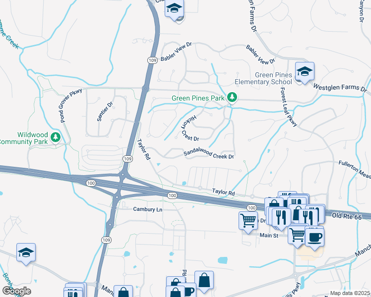 map of restaurants, bars, coffee shops, grocery stores, and more near 40 Hickory Mound Court in Ballwin