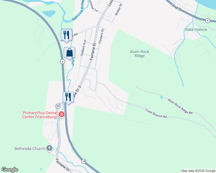 map of restaurants, bars, coffee shops, grocery stores, and more near 259 Town Bridge in Vanceburg