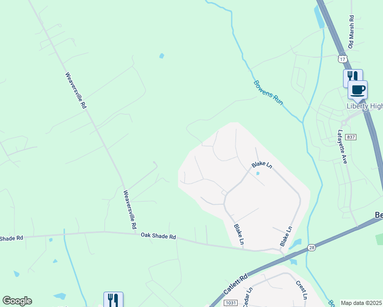 map of restaurants, bars, coffee shops, grocery stores, and more near 10911 Bristol Place in Bealeton