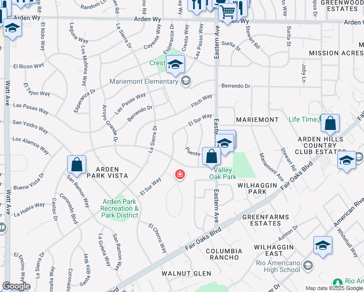map of restaurants, bars, coffee shops, grocery stores, and more near 1220 El Sur Way in Sacramento