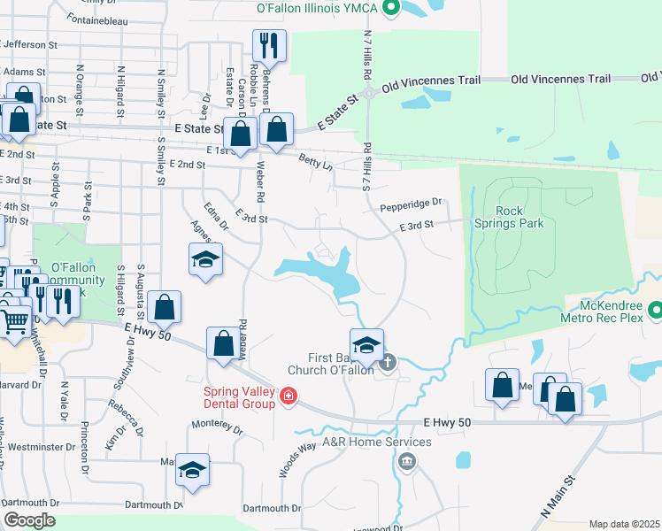 map of restaurants, bars, coffee shops, grocery stores, and more near 209 Melissa Court in O'Fallon