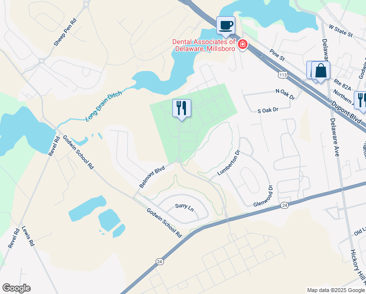 map of restaurants, bars, coffee shops, grocery stores, and more near 29786 Plantation Lakes Boulevard in Millsboro
