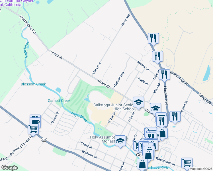 map of restaurants, bars, coffee shops, grocery stores, and more near Grant Street in Calistoga