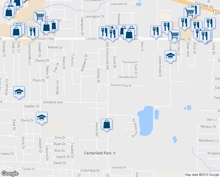 map of restaurants, bars, coffee shops, grocery stores, and more near 100 Autumn Pine Drive in Fairview Heights
