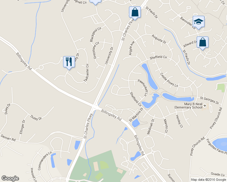 map of restaurants, bars, coffee shops, grocery stores, and more near 4586 Scottsdale Place in Waldorf