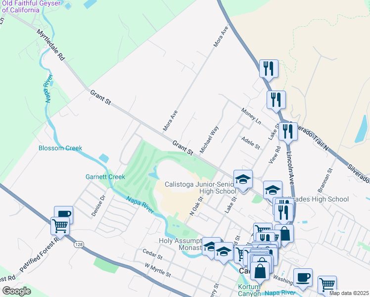 map of restaurants, bars, coffee shops, grocery stores, and more near Grant Street in Calistoga