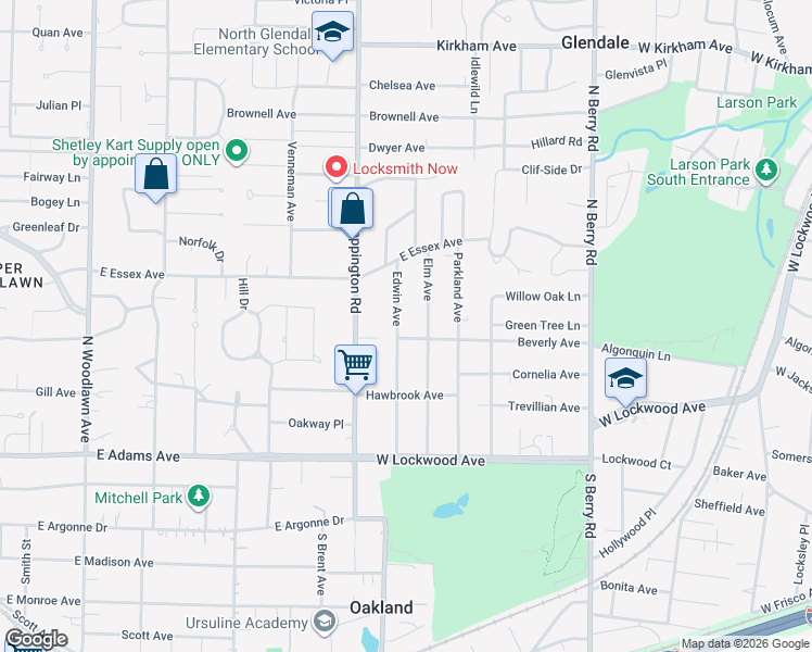 map of restaurants, bars, coffee shops, grocery stores, and more near 227 Elm Avenue in St. Louis