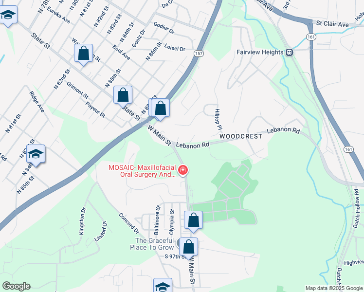map of restaurants, bars, coffee shops, grocery stores, and more near 9006 Lebanon Road in Belleville