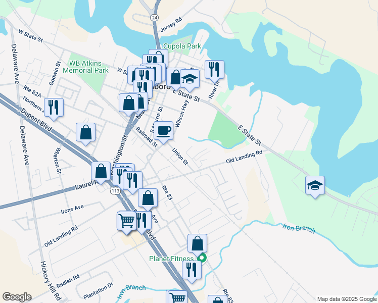map of restaurants, bars, coffee shops, grocery stores, and more near 202 Thomas Taylor Drive in Millsboro