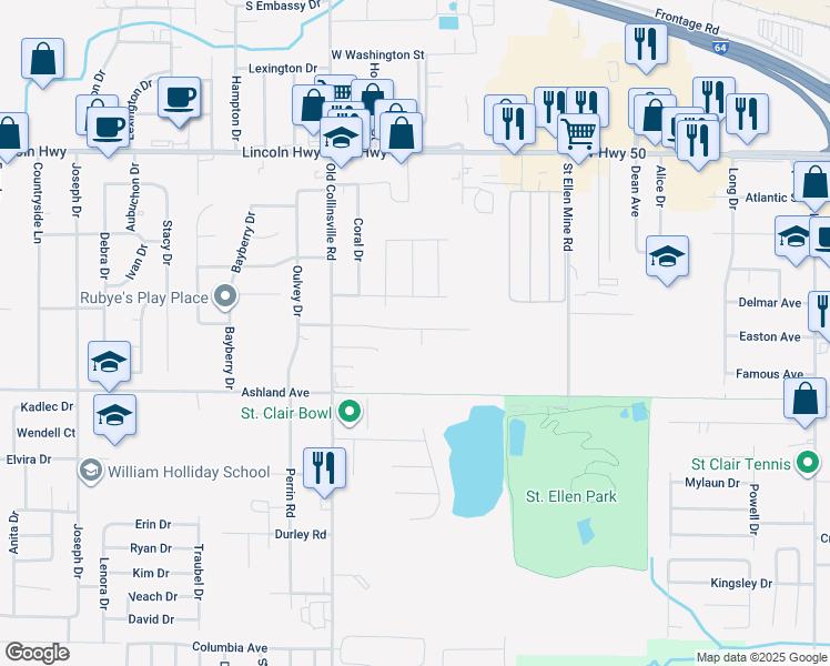 map of restaurants, bars, coffee shops, grocery stores, and more near 202 Autumn Pine Drive in Fairview Heights