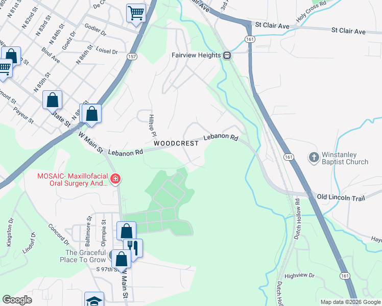 map of restaurants, bars, coffee shops, grocery stores, and more near 103 Woodcrest Drive in Belleville