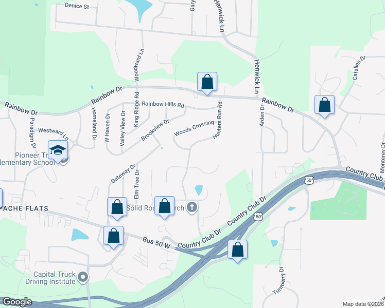 map of restaurants, bars, coffee shops, grocery stores, and more near 233 Hunters Run Road in Jefferson City