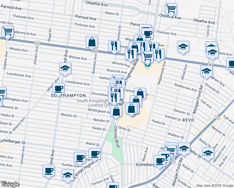 map of restaurants, bars, coffee shops, grocery stores, and more near 4505 South Kingshighway Boulevard in St. Louis