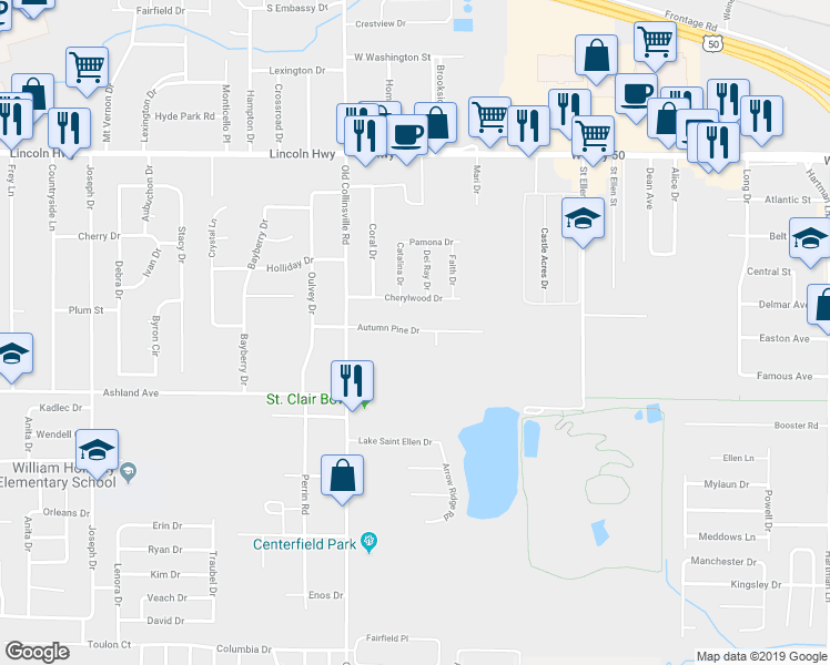 map of restaurants, bars, coffee shops, grocery stores, and more near 133 Autumn Pine Drive in Fairview Heights