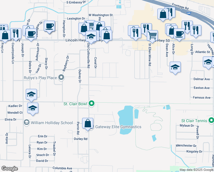 map of restaurants, bars, coffee shops, grocery stores, and more near 130132 Autumn Pine Drive in Fairview Heights