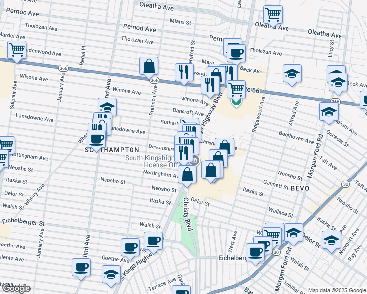 map of restaurants, bars, coffee shops, grocery stores, and more near 4933 Devonshire Avenue in St. Louis