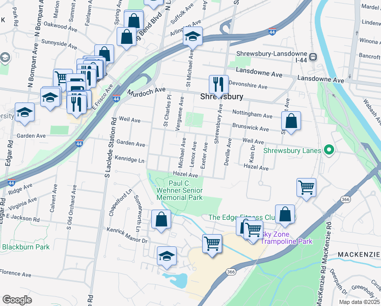 map of restaurants, bars, coffee shops, grocery stores, and more near 5023 Lenox Avenue in St. Louis