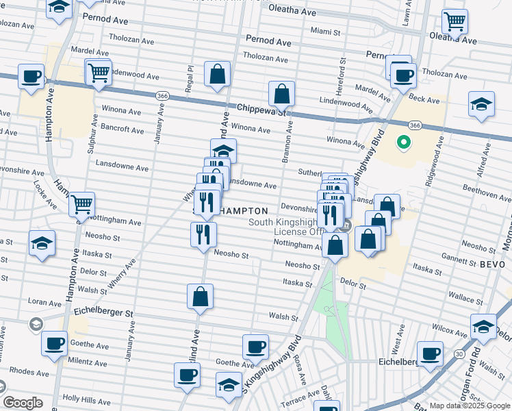 map of restaurants, bars, coffee shops, grocery stores, and more near 5236 Devonshire Avenue in St. Louis