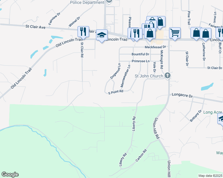 map of restaurants, bars, coffee shops, grocery stores, and more near 3 Kingston Drive in Fairview Heights