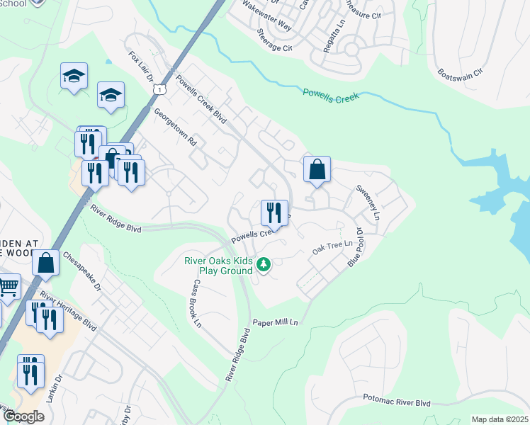 map of restaurants, bars, coffee shops, grocery stores, and more near 2732 Winston Ct in Woodbridge