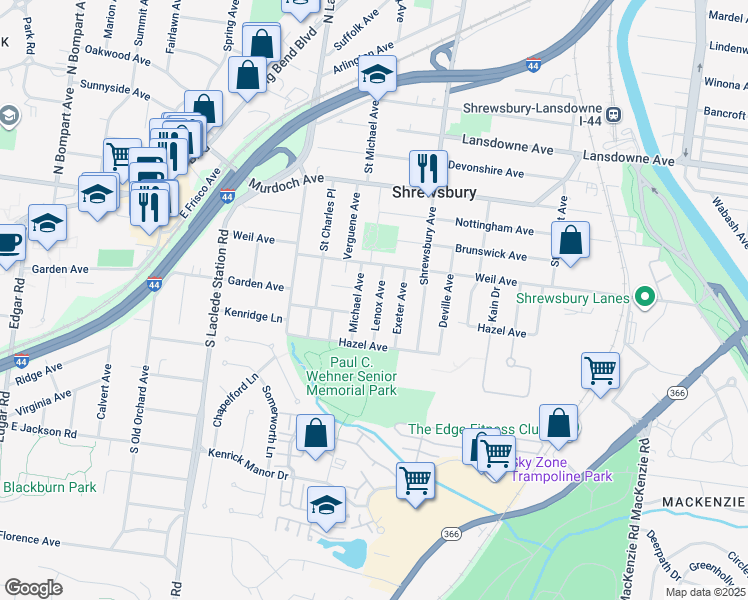 map of restaurants, bars, coffee shops, grocery stores, and more near 5023 Lenox Avenue in St. Louis