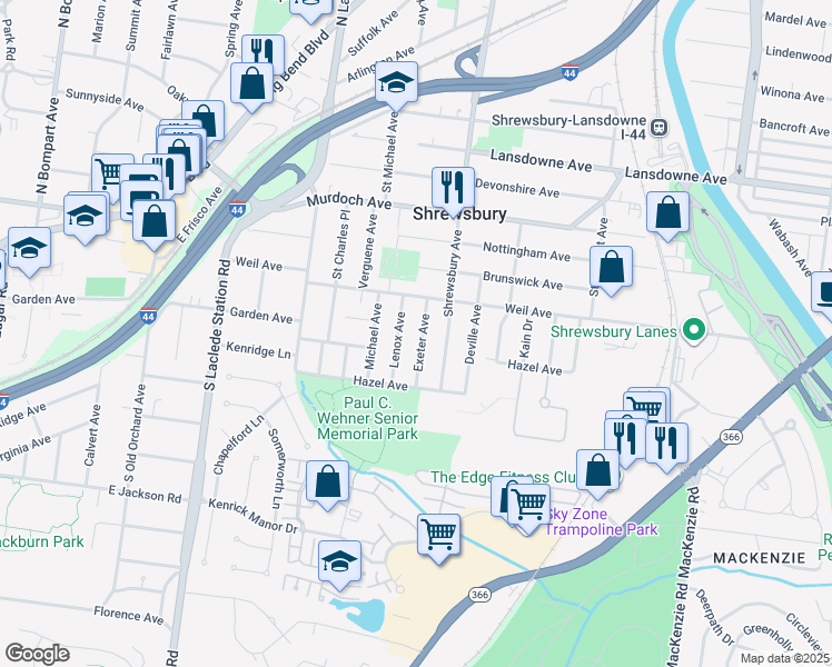 map of restaurants, bars, coffee shops, grocery stores, and more near 5018 Exeter Avenue in St. Louis