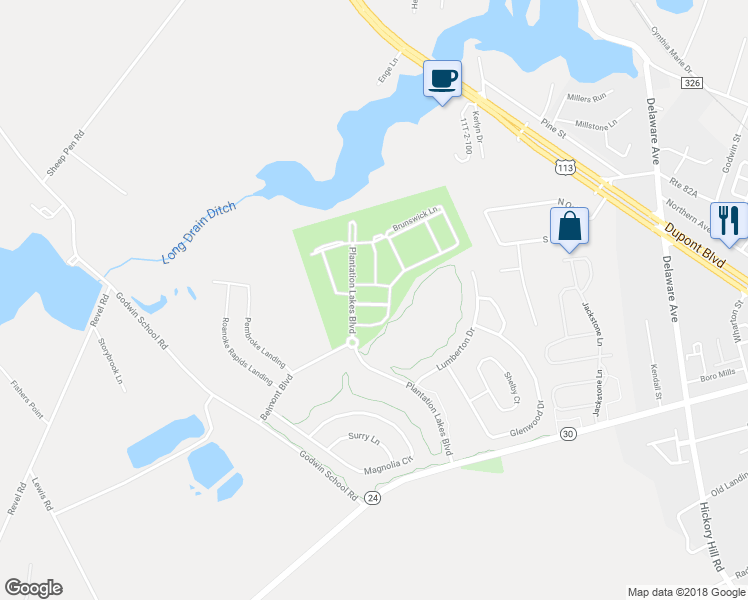 map of restaurants, bars, coffee shops, grocery stores, and more near 20579 Overman Way in Millsboro