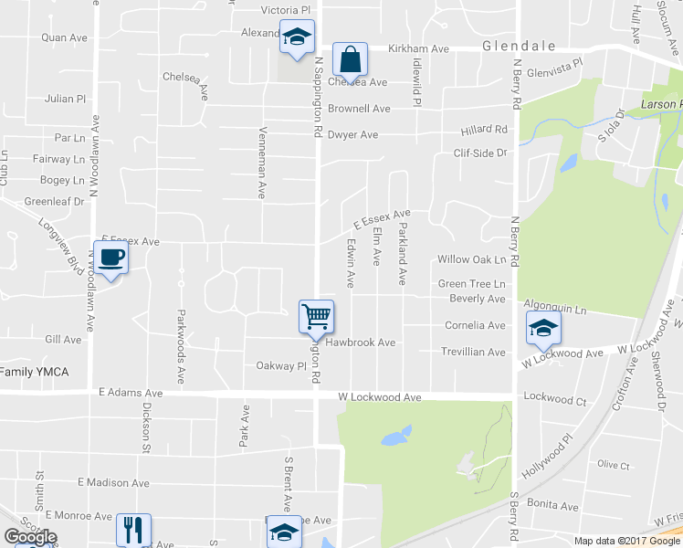 map of restaurants, bars, coffee shops, grocery stores, and more near 211 Edwin Avenue in St. Louis