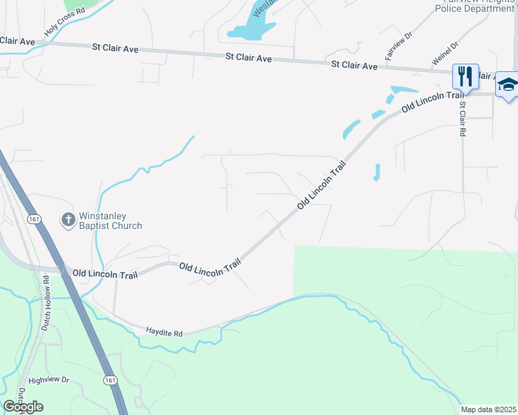 map of restaurants, bars, coffee shops, grocery stores, and more near 12 Hill Drive in Fairview Heights
