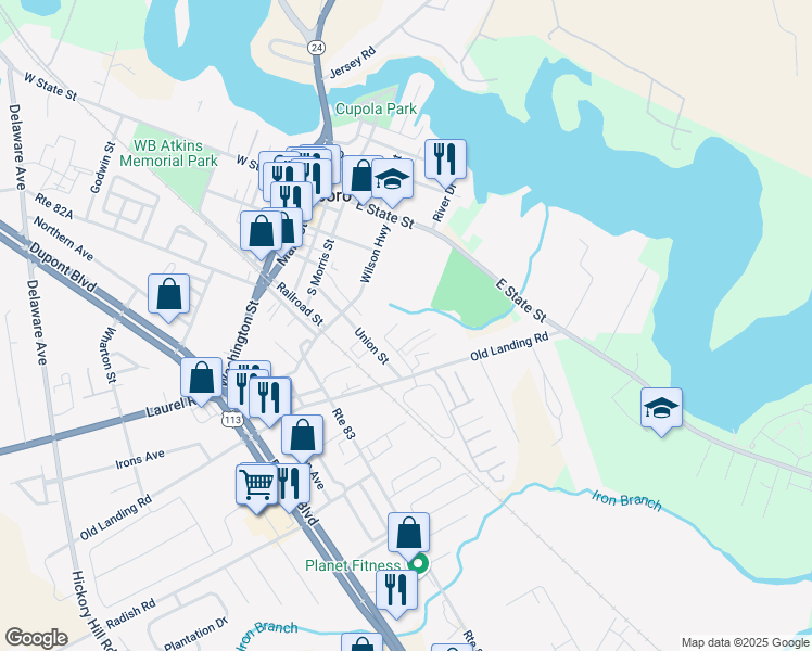 map of restaurants, bars, coffee shops, grocery stores, and more near 202 Thomas Taylor Drive in Millsboro