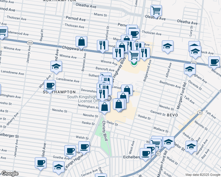 map of restaurants, bars, coffee shops, grocery stores, and more near in St. Louis
