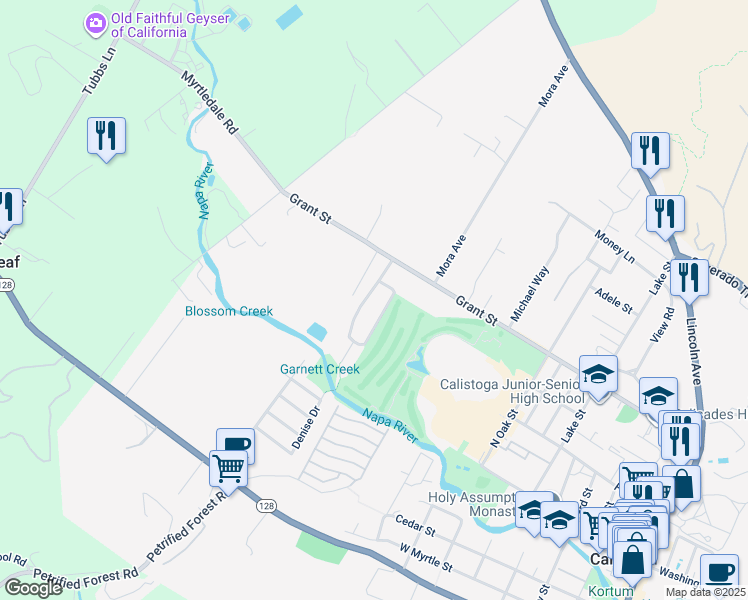 map of restaurants, bars, coffee shops, grocery stores, and more near 1574 Centennial Circle in Calistoga