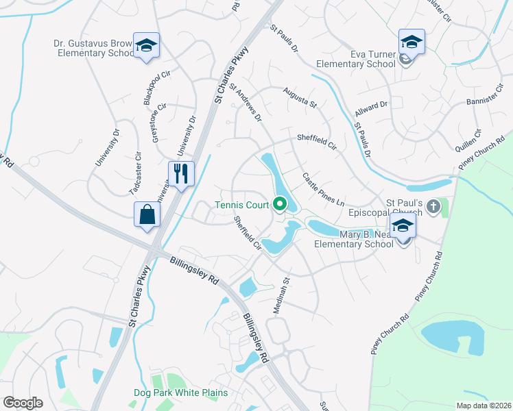 map of restaurants, bars, coffee shops, grocery stores, and more near 4662 Pebble Beach Court in Waldorf