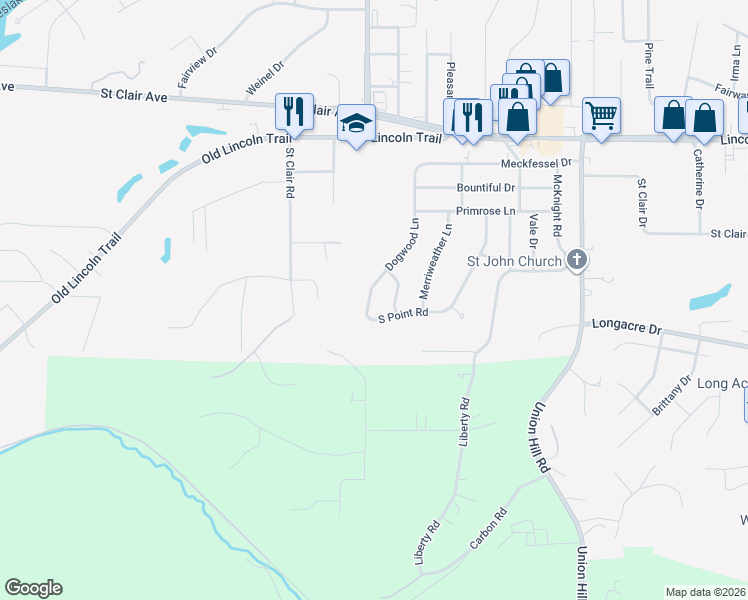 map of restaurants, bars, coffee shops, grocery stores, and more near 309 Dogwood Lane in Fairview Heights