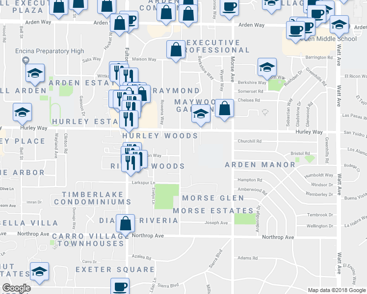 map of restaurants, bars, coffee shops, grocery stores, and more near 1222 Jonas Avenue in Sacramento
